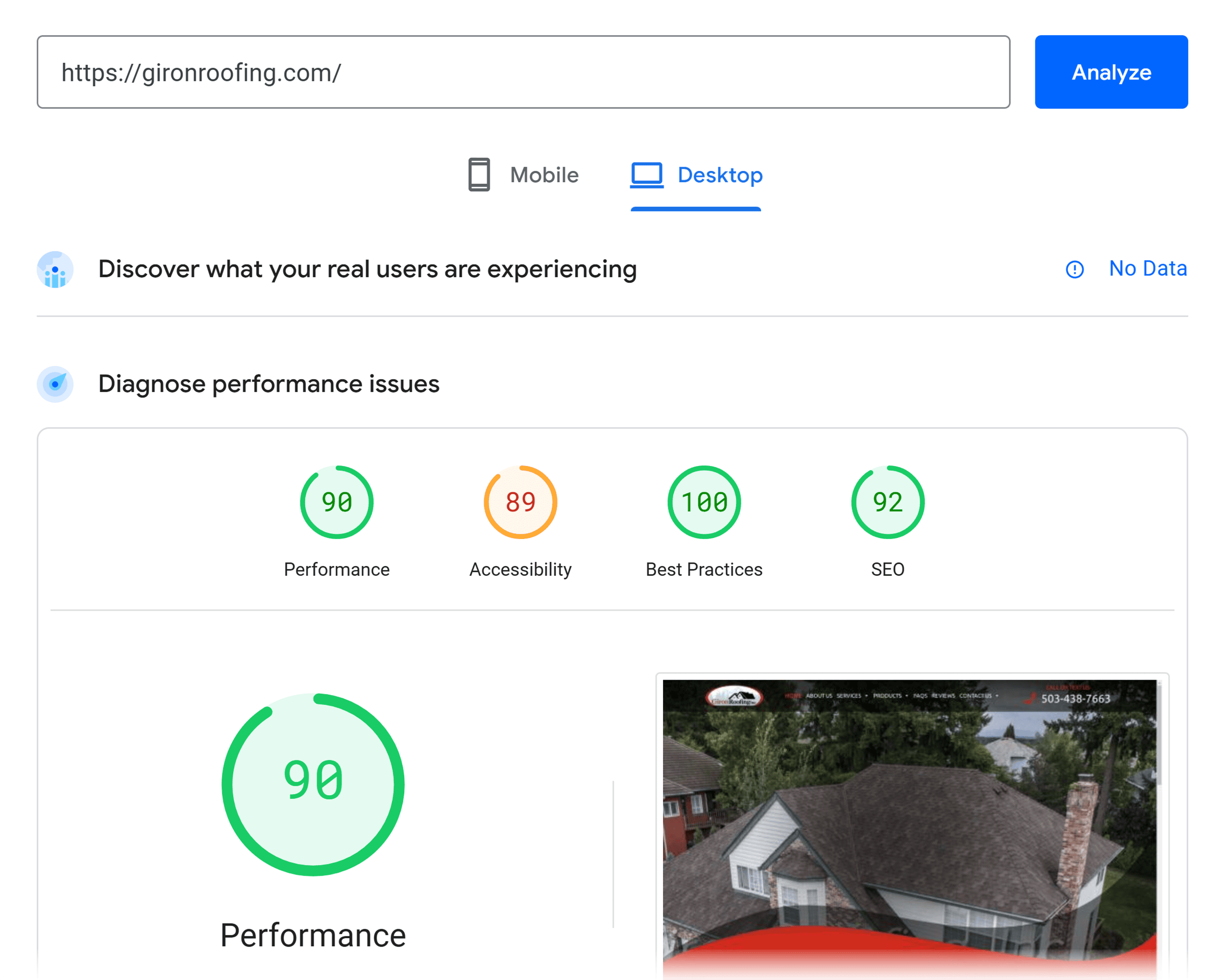 PageSpeed Insights – gironroofing.com