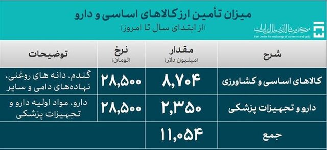 کالاهای اساسی و دارو بیش از ۱۱ میلیارد دلار ارز گرفتند