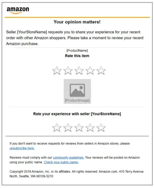 screenshot shows amazon’s survey form asking for feedback on the experience with a store.