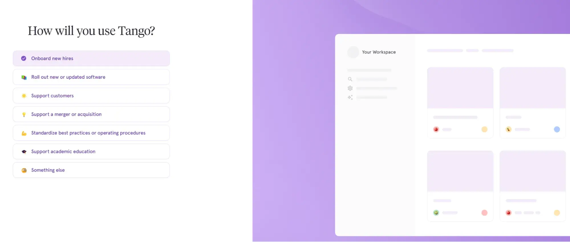 web form design: example of an onboarding form from tango