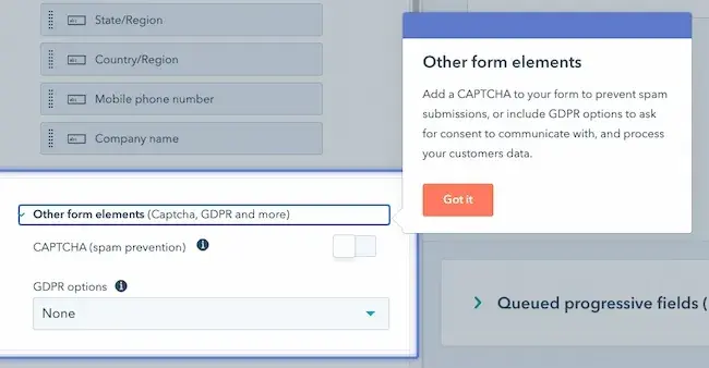 web form instructions: hubspot, captcha