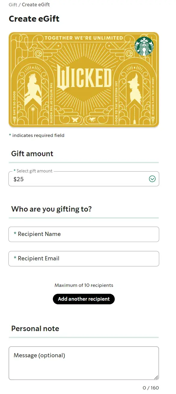 web forms examples: starbucks