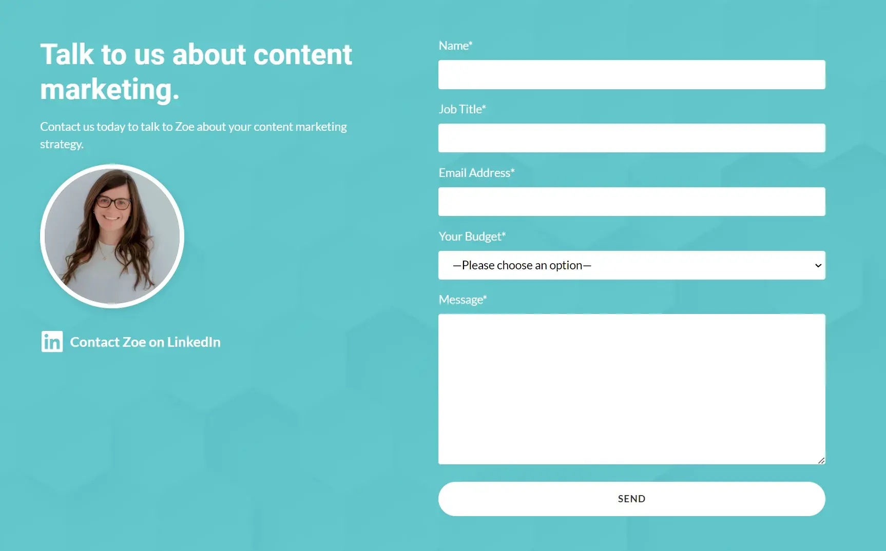 web form design: a screenshot of the lead generation form on my website shows five fields and provides an example of how web forms can be used to vet leads, too.