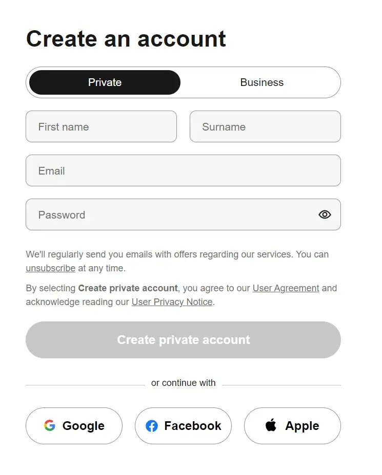 web form design: screenshot of ebay’s registration form