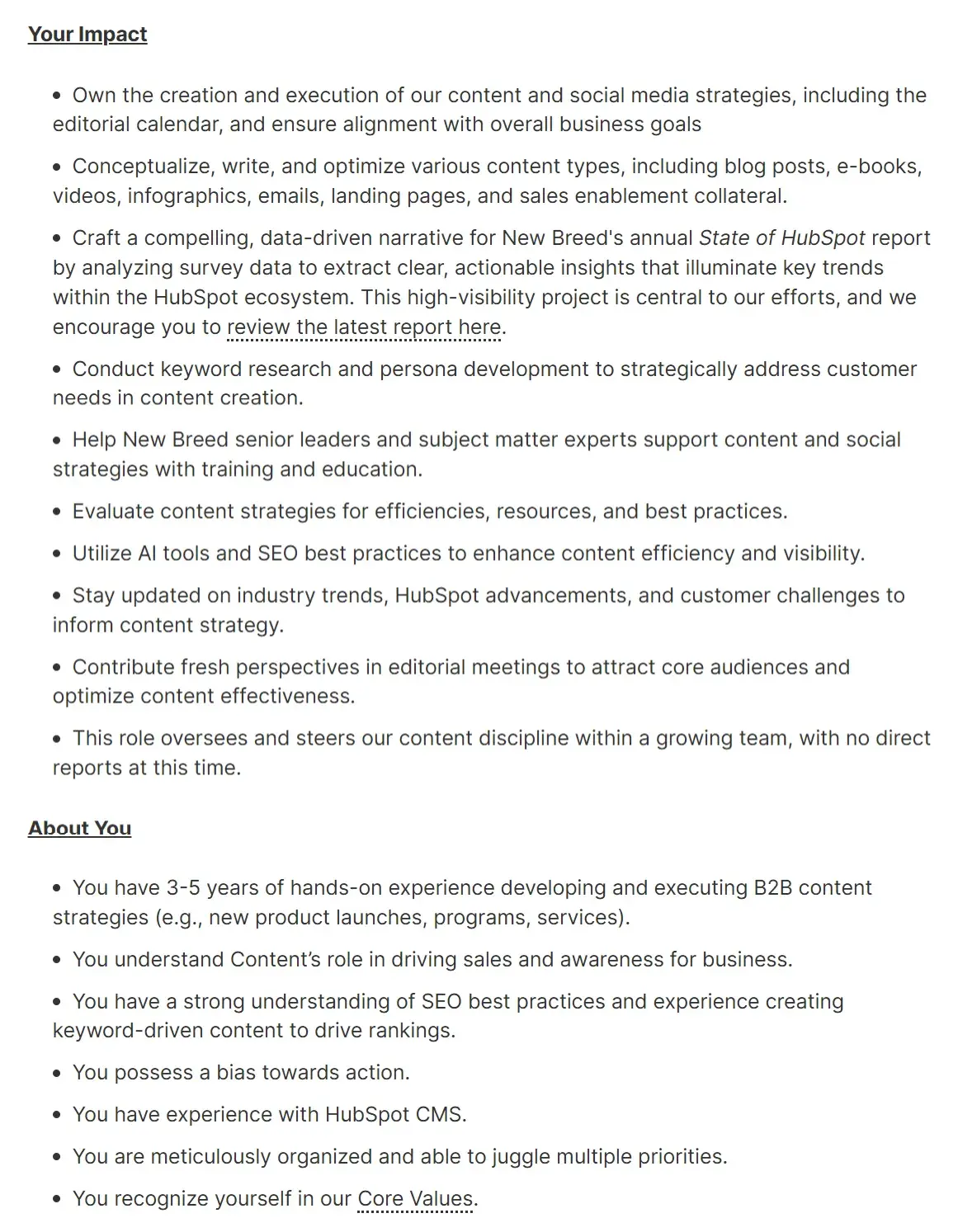 content marketing manger job description at newbreed, content manager job description