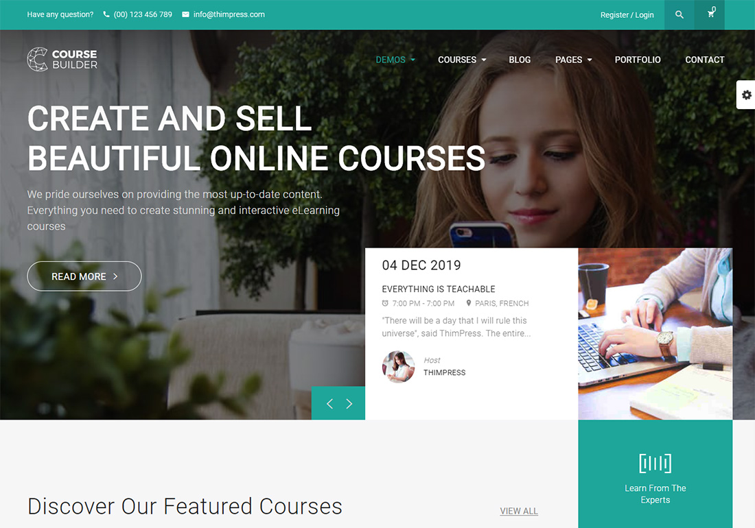 Course Builder LMS online course WordPress theme