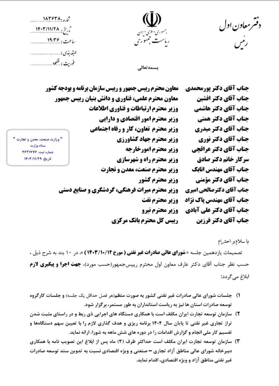 مصوبات شورای عالی توسعه صادرات غیرنفتی ابلاغ شد+ جزئیات