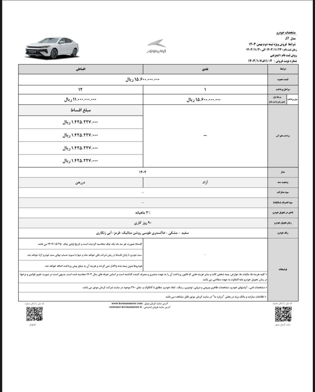 شرایط فروش نقدی و اقساطی ۶ محصول کرمان موتور اعلام شد