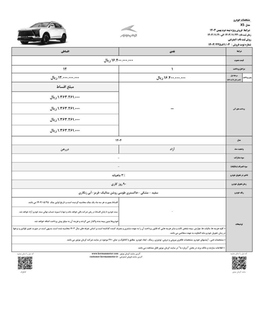 شرایط فروش نقدی و اقساطی ۶ محصول کرمان موتور اعلام شد