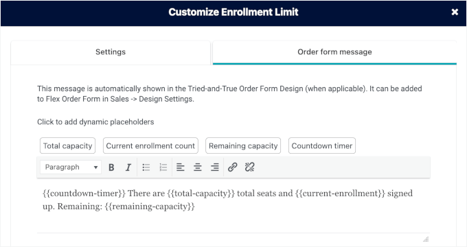 Creating order form message