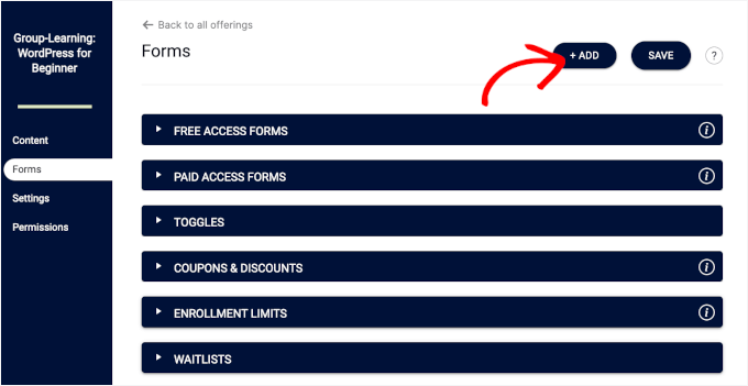 The Add button in Forms