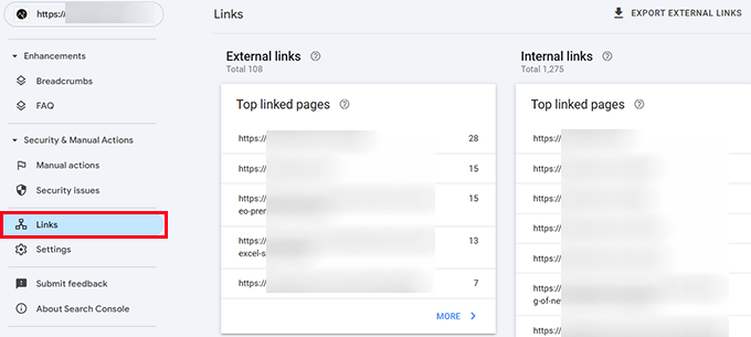 Google Search Console Links reports