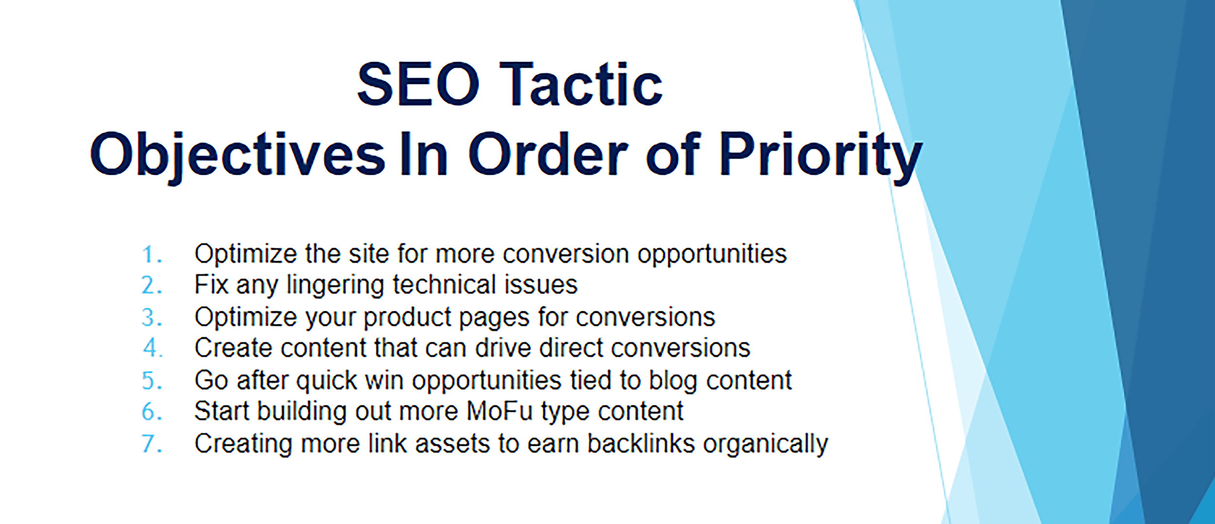 SEO Tactic Objectives In Order of Priority